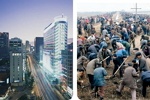 Gambar perbandingan perekonomian yang kontras antara Korea Selatan dan Korea Utara